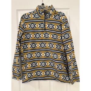 Eddie Bauer Men’s 1/4 Zip Fleece Blue/Gold/Gray Aztec Print Sz Medium